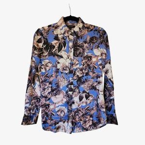 Banana Republic XS Dillon Shirt blue, mauve, Bordeaux rose motif w/velvet scarf